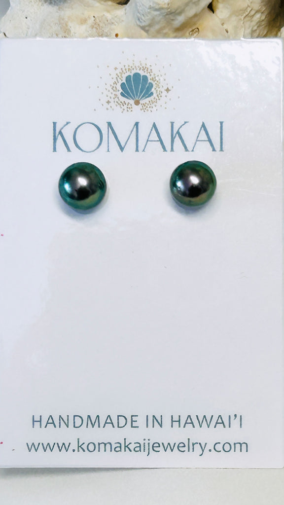 14K Tahitian pearl stud earrings - 9mm