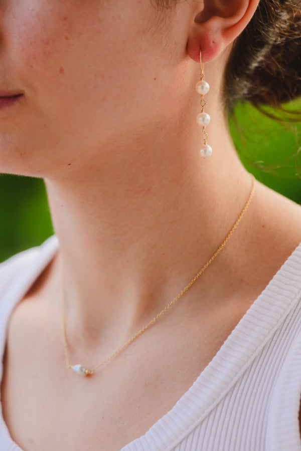 Akoya triple pearl earrings