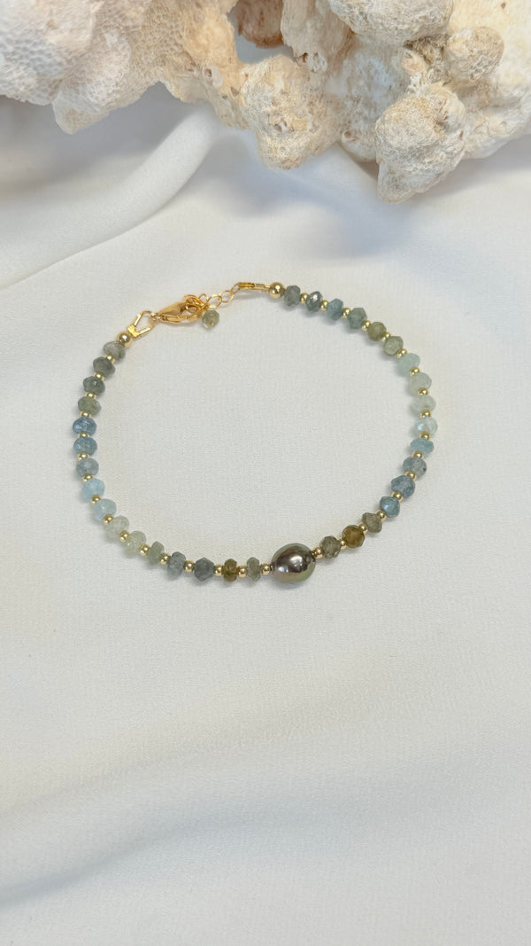 ALEXA peacock keshi bracelet - Moss aquamarine