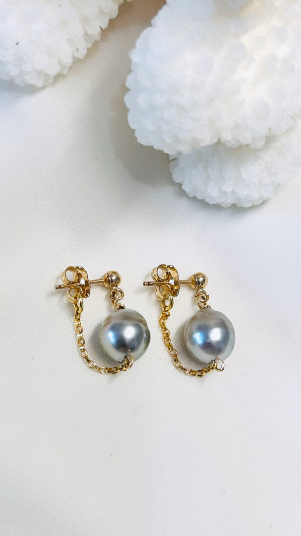 Poolside earrings - Silver Tahitian pearls