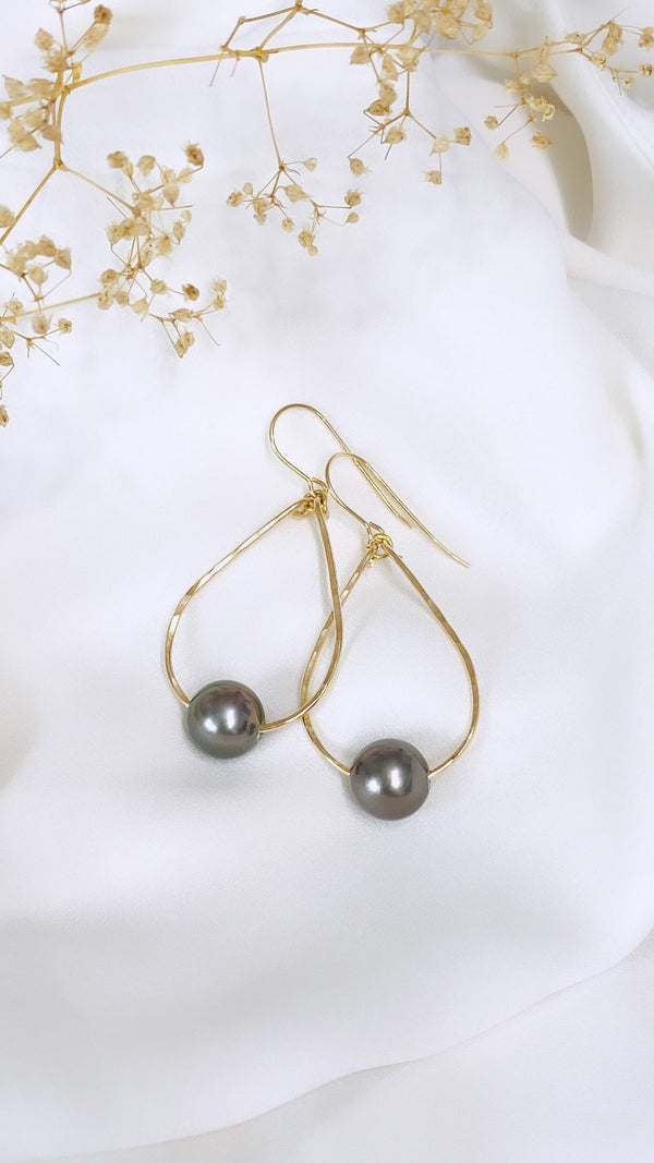 Floating Tahitian pearl earrings