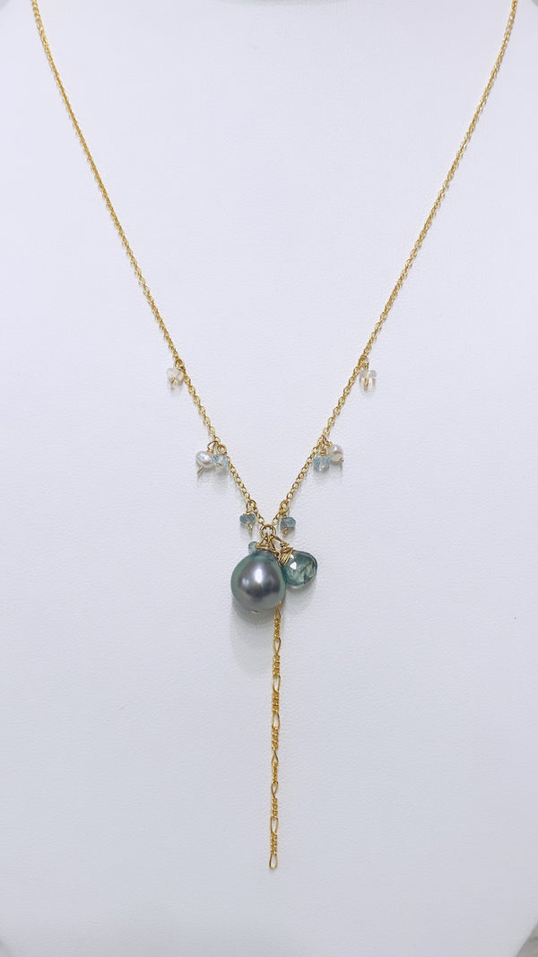 MIST lariat necklace - Tahitian Pearl