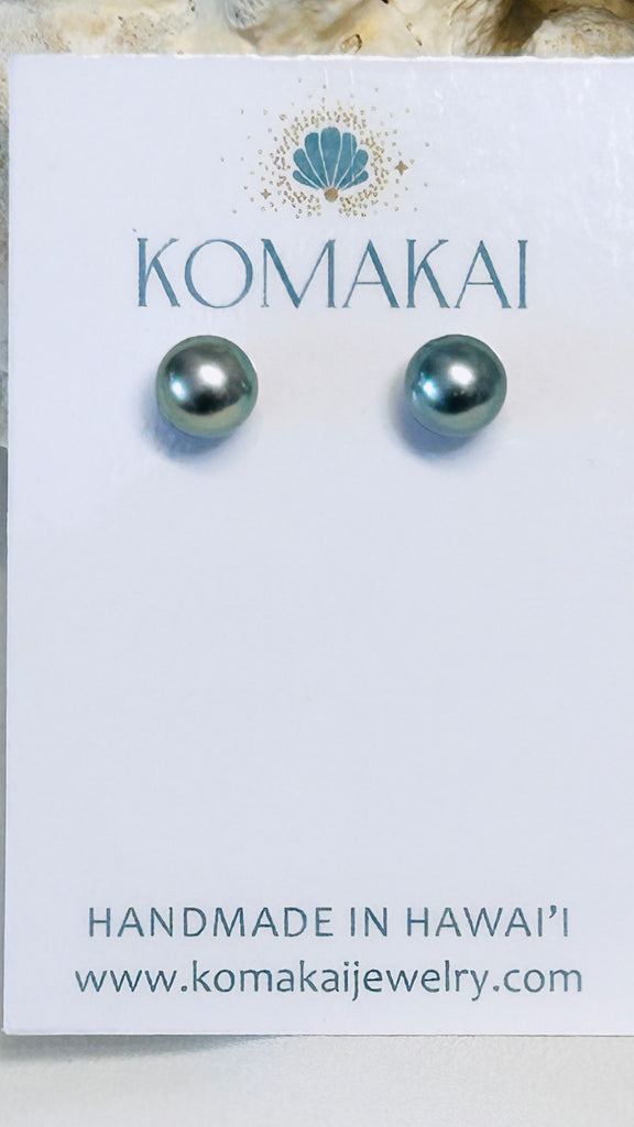 14K Tahitian pearl stud earrings - 7-8mm