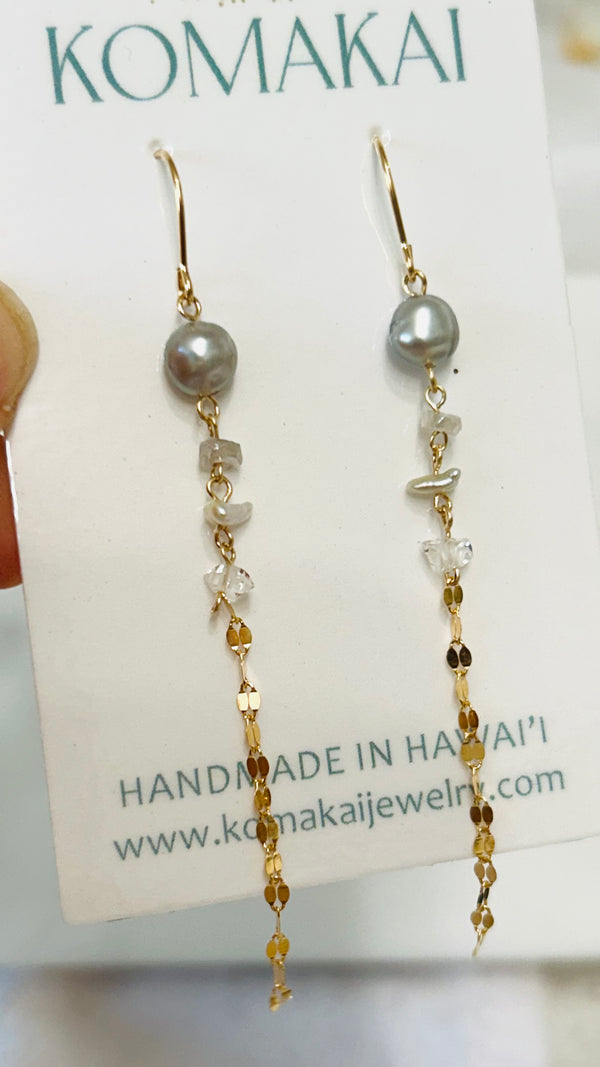 Tulum drop earrings - Silver keshi