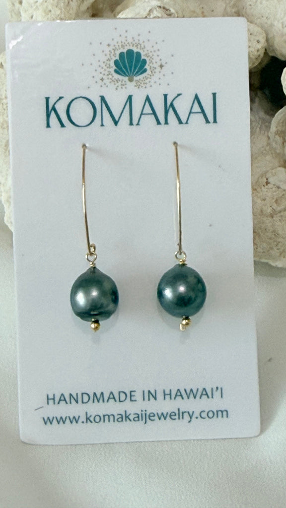 Fish hook earrings -  Tahitian Pearl