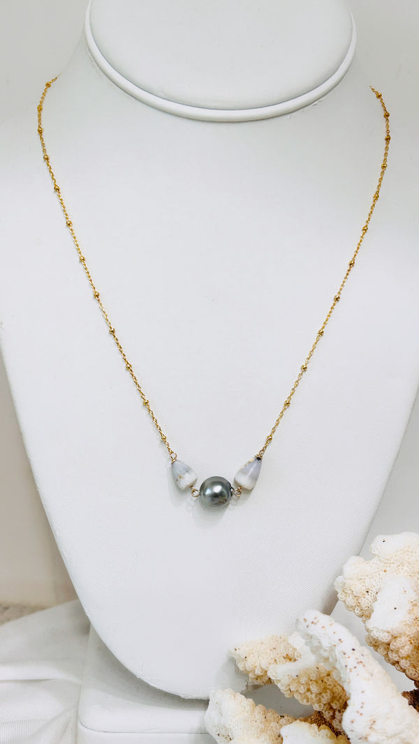 Cone shell x Pearl link necklace