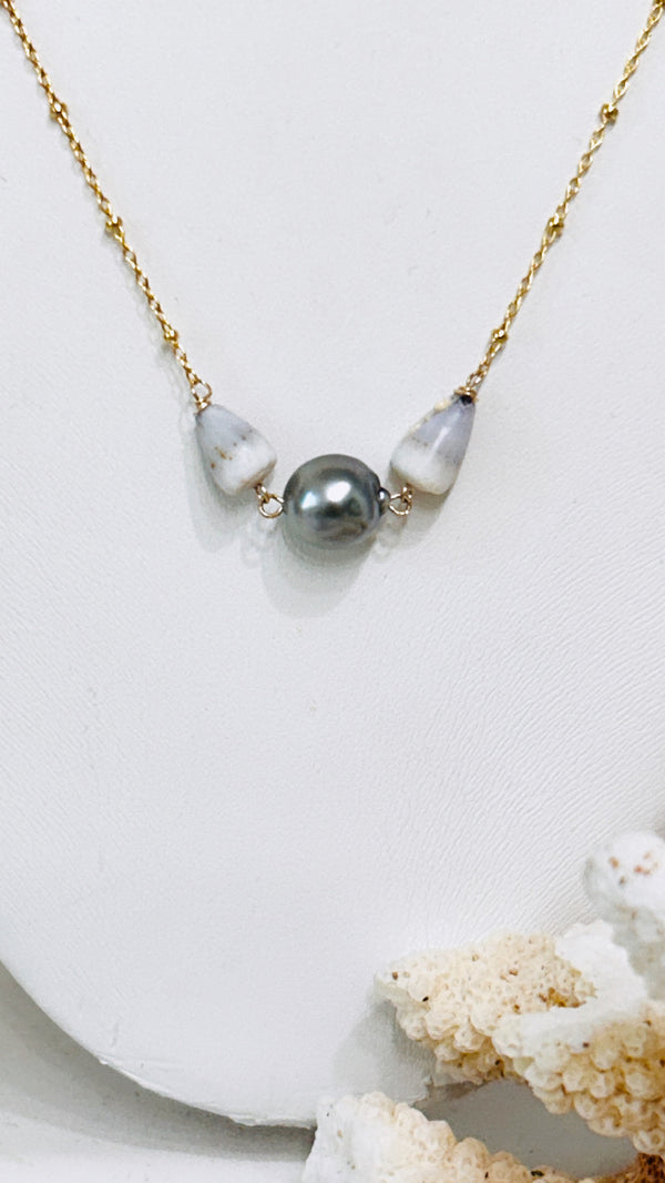 Cone shell x Pearl link necklace