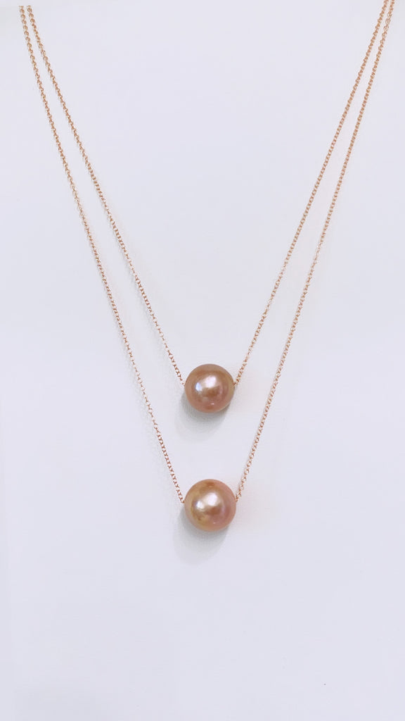 Edison Pearl floating necklace - Rose Gold
