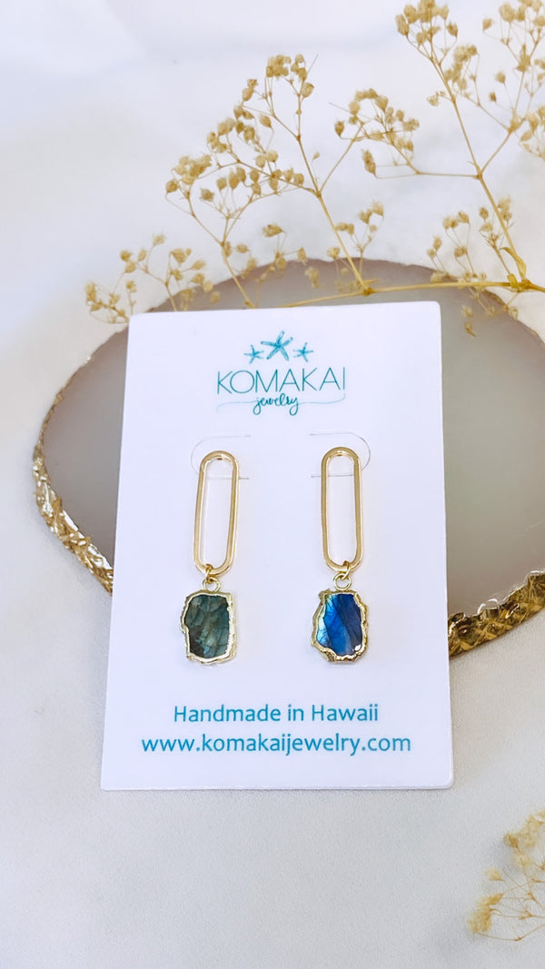Bold Staple Earrings - Square gem
