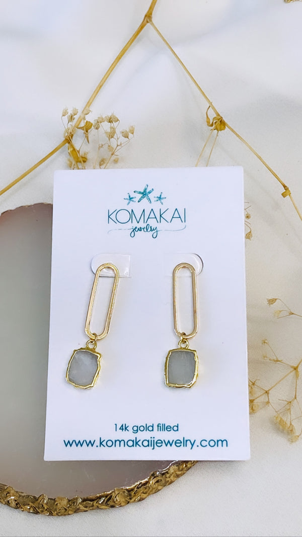 Bold Staple Earrings - Square gem