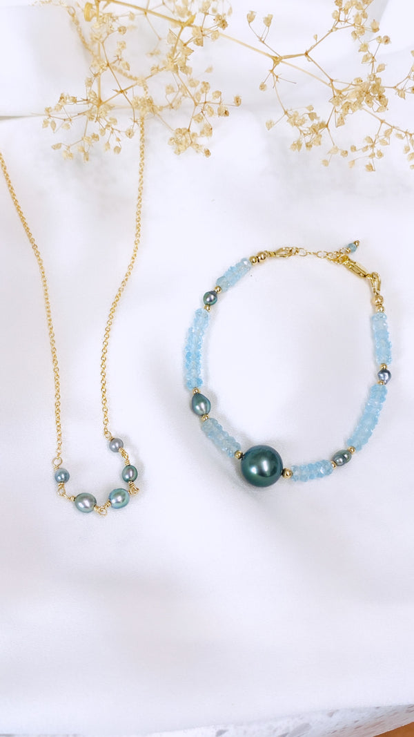 Aquamarine x Tahitian pearl bracelet