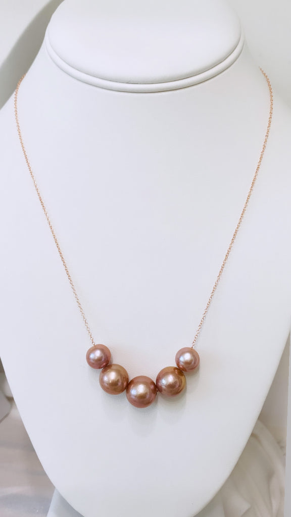 5 Pearl floating necklace - Rose Gold