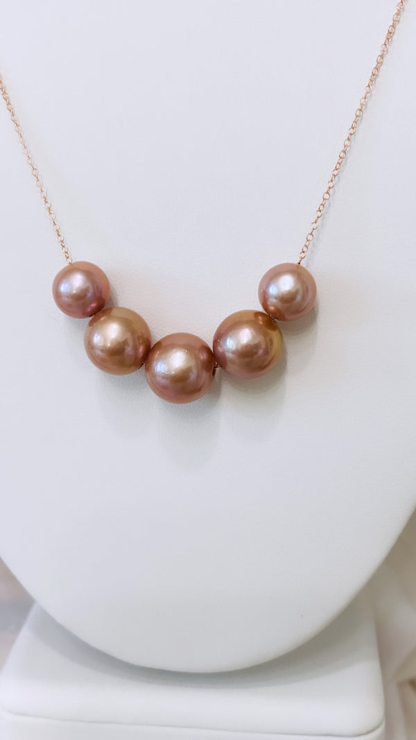 5 Pearl floating necklace - Rose Gold