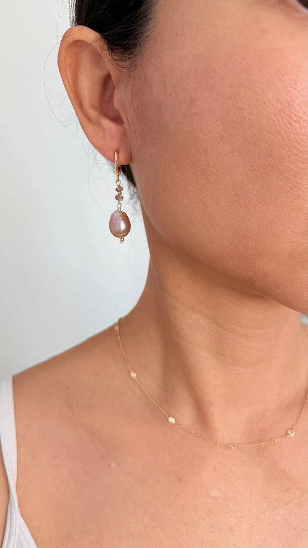 Edison pearl x tourmaline huggies