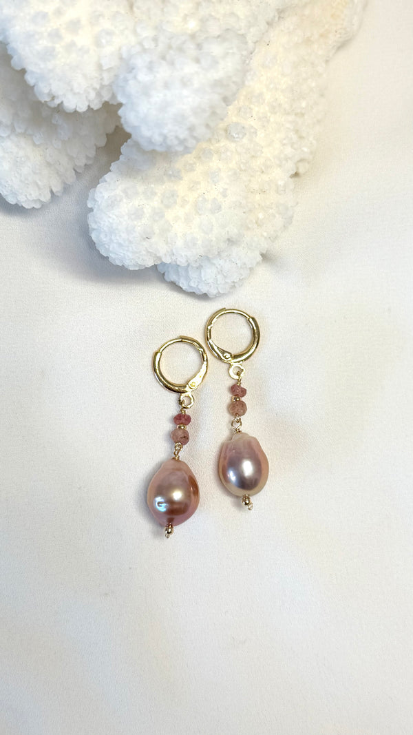 Edison pearl x tourmaline huggies