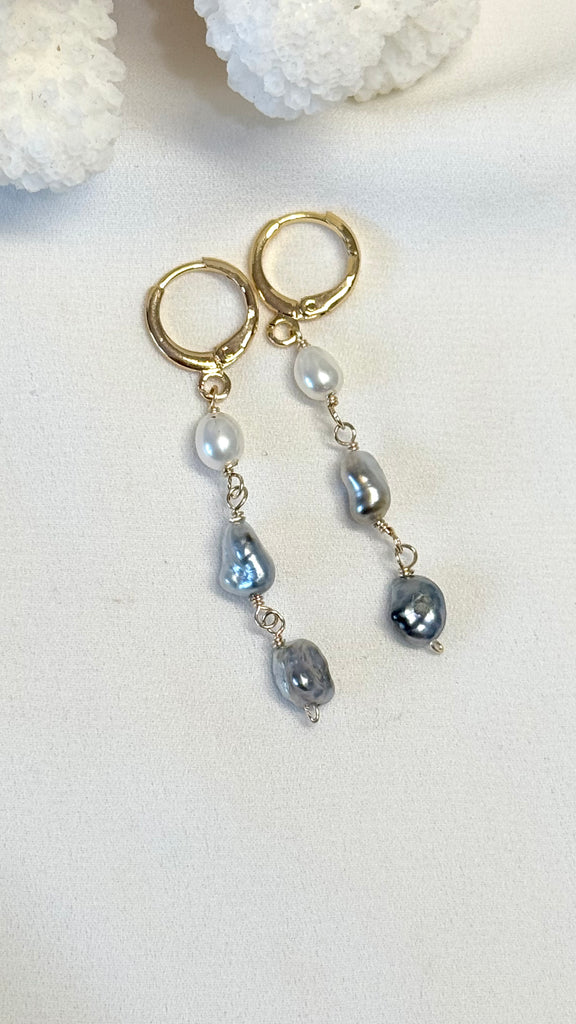 Triple Tahitian Keshi huggy earrings