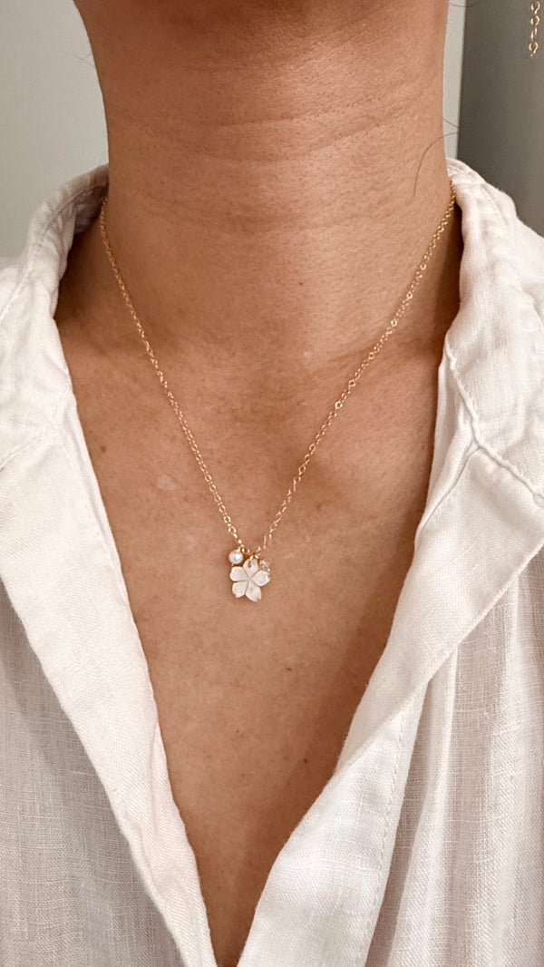 White Sakura gem necklace