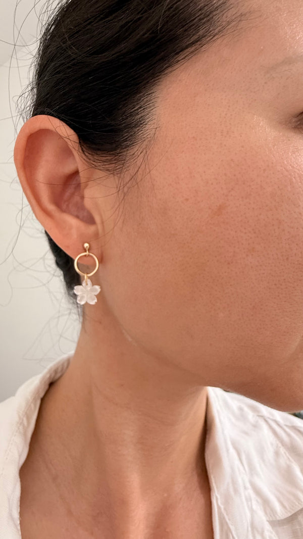 White Sakura post earrings