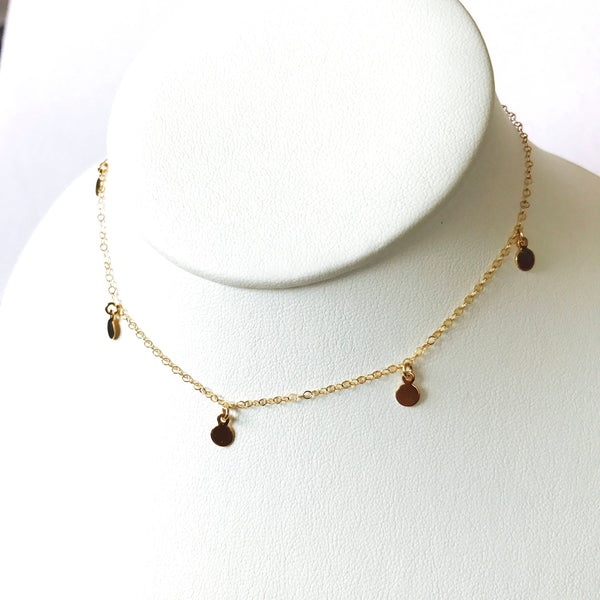 Dainty gold disk choker