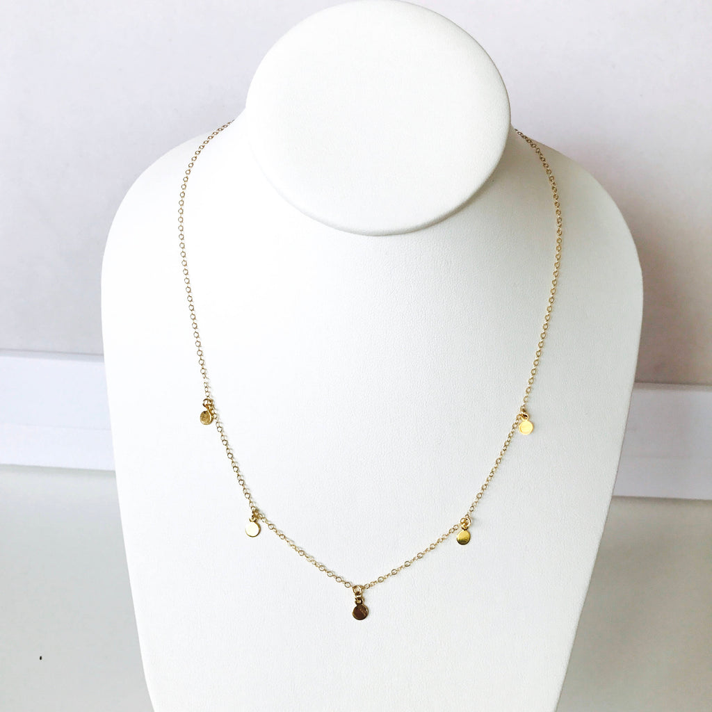 Dainty gold fill disk layering necklace