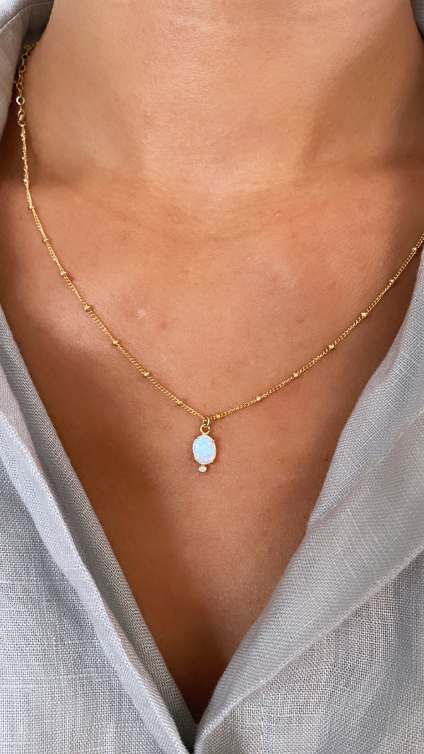 Oval opal charm necklace