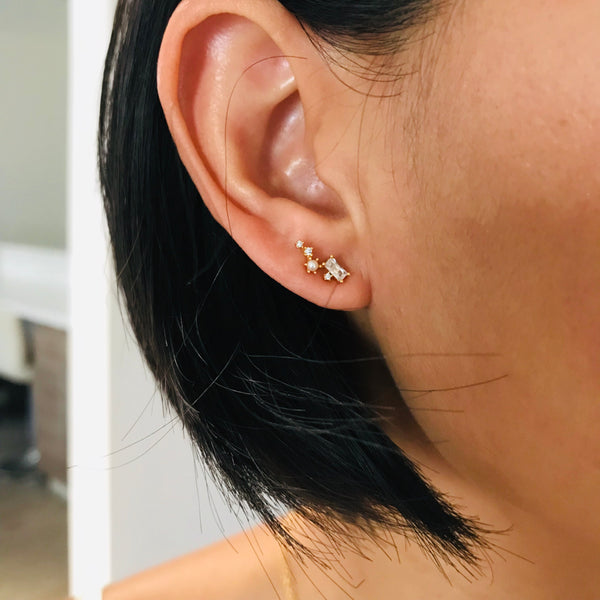 Pearl + CZ earcrawler stud earrings