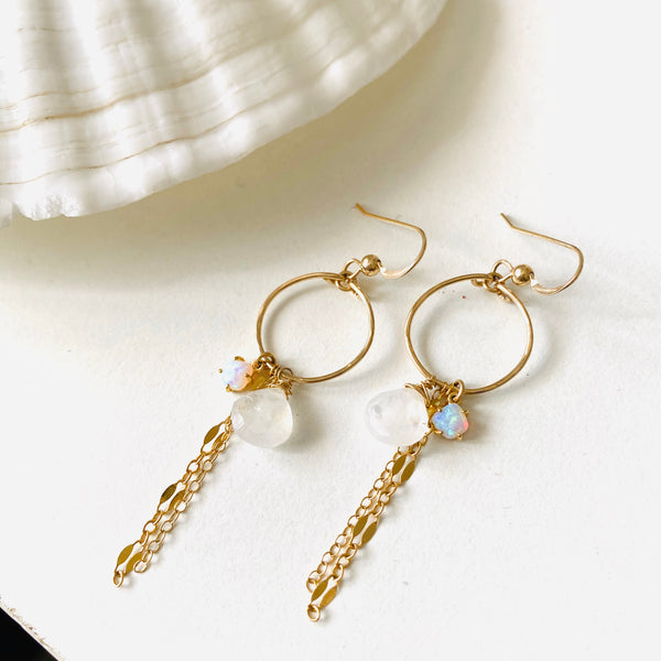 Mini SIENA - Moonstone + Opal earrings