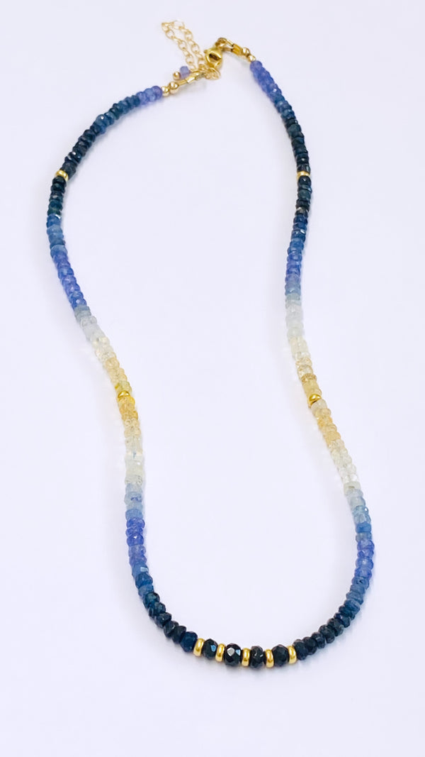 Ombré Blue sapphire + Citrine necklace