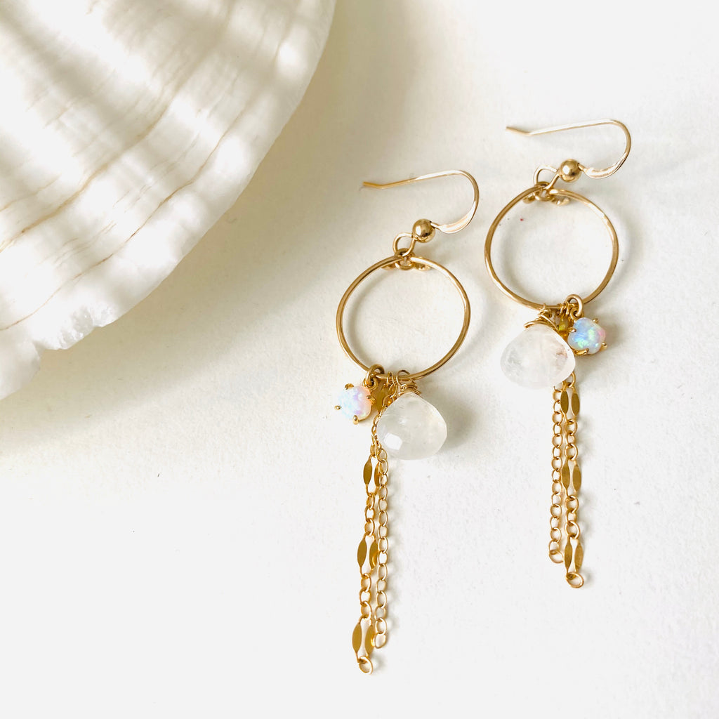 Mini SIENA - Moonstone + Opal earrings