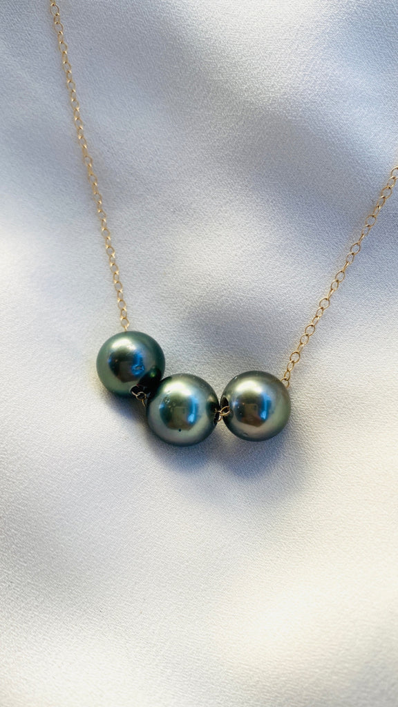 RTS - Triple green Tahitian Pearl necklace