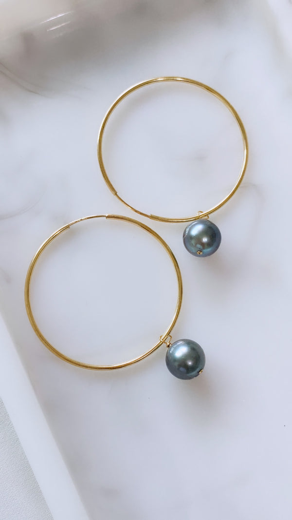 Tahitian Pearl endless hoop earrings