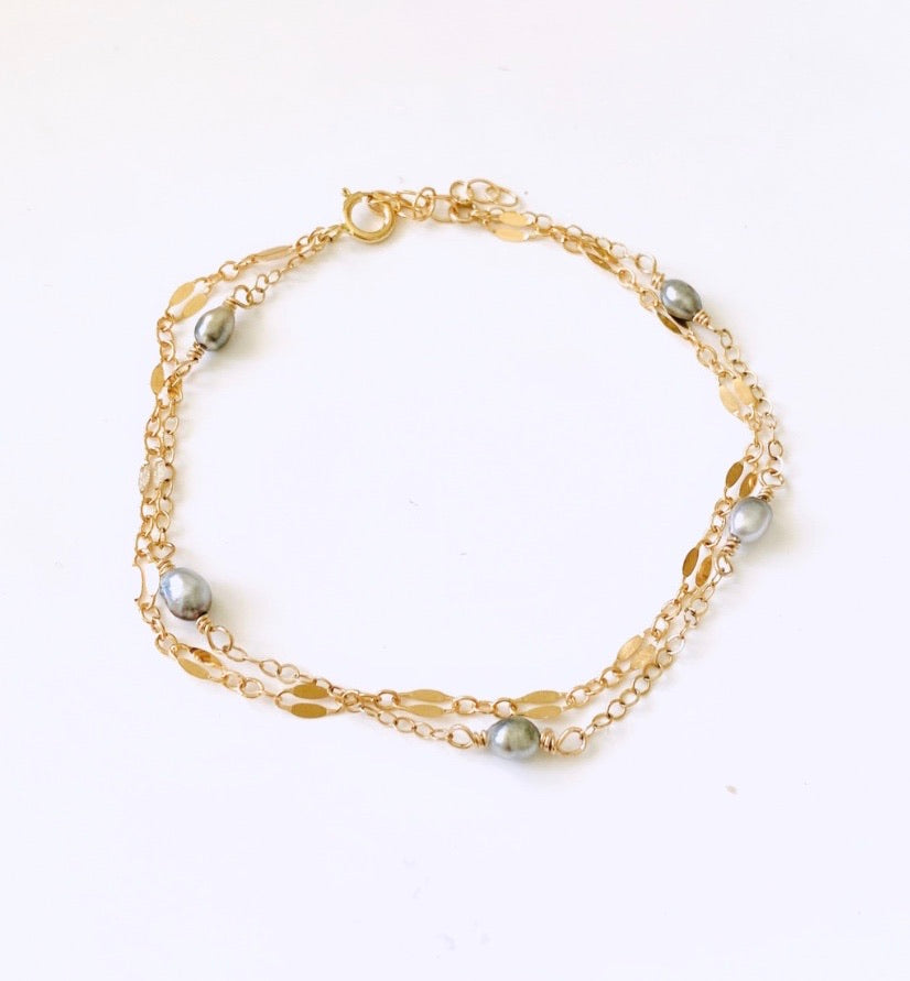 Silver Tahitian Keshi double bracelet
