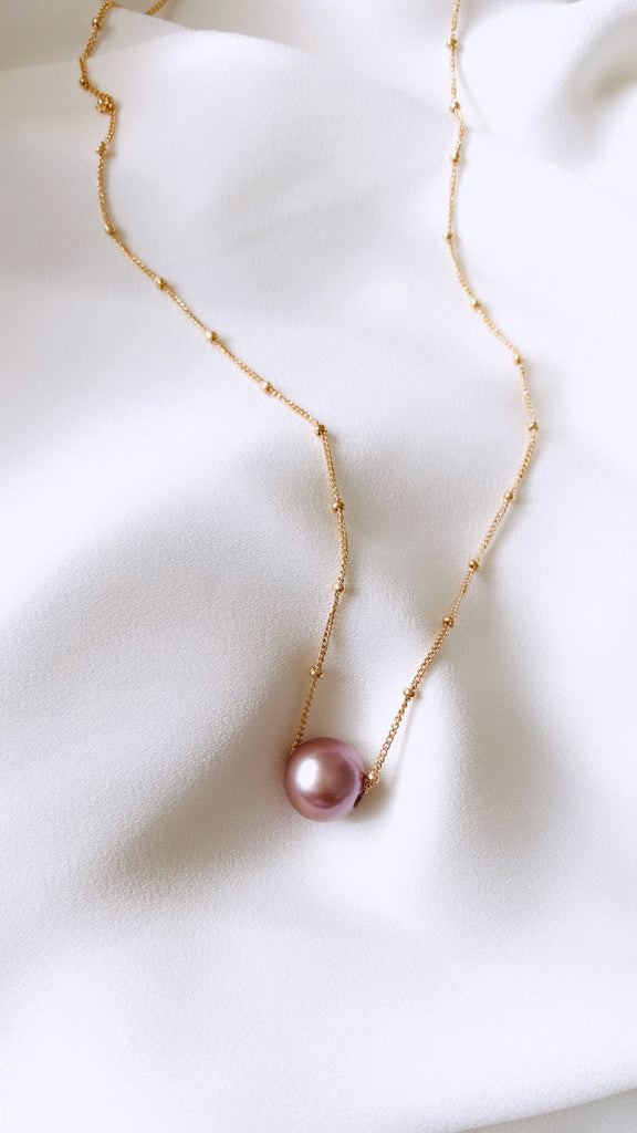 Pink Edison Pearl floating beaded necklace