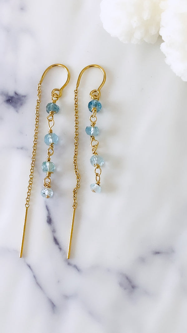 Ombre Aquamarine Threader Earrings