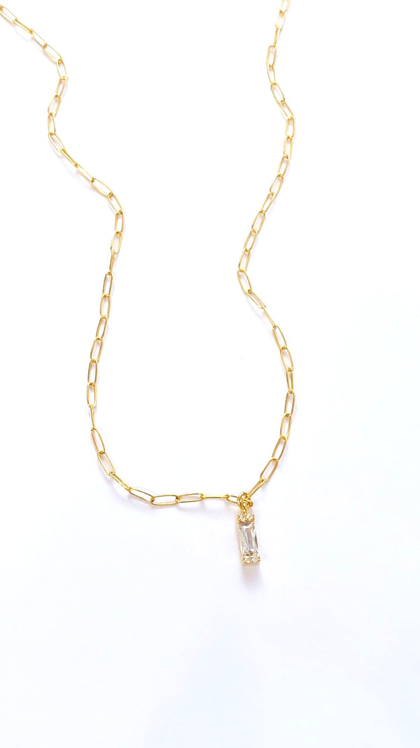 Staple x baguette CZ charm necklace