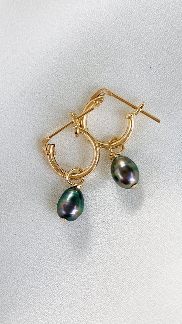 Dainty Tahitian Keshi huggy earrings