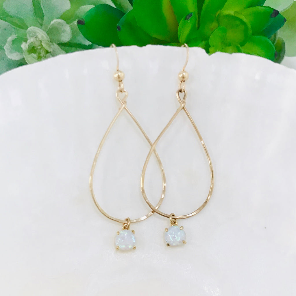 Simple opal teardrop earrings