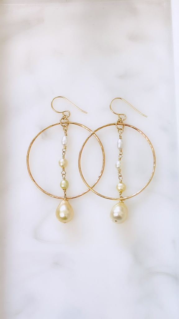 South Sea keshi x pearl hoop earrings