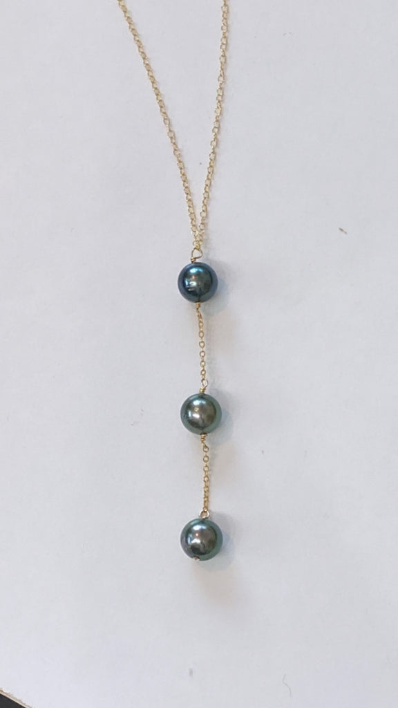 Triple Tahitian Pearl Y drop lariat necklace