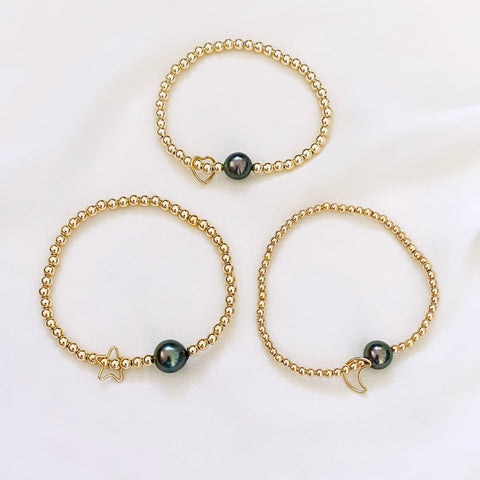 Stretch pearl x charm bracelet - 3mm
