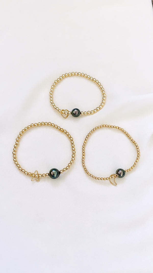 Stretch pearl x charm bracelet - 3mm