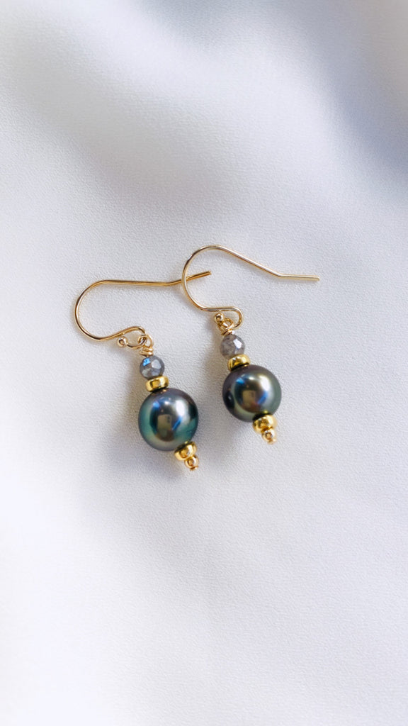 Tahitian Pearl + Labradorite earrings