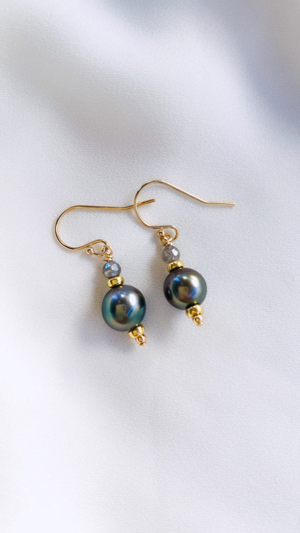 Tahitian Pearl + Labradorite earrings