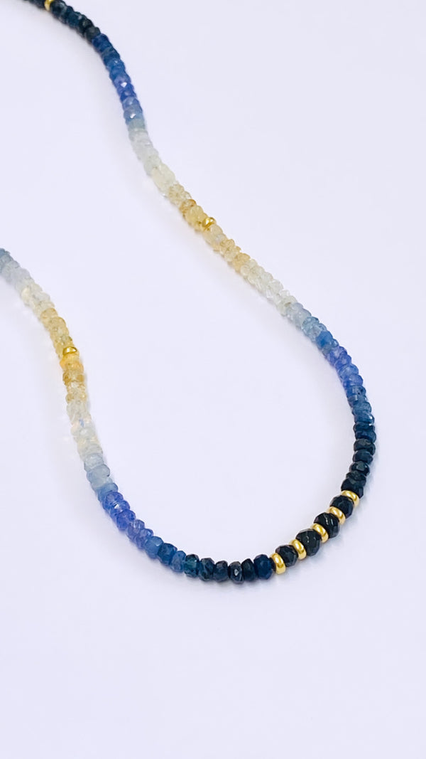 Ombré Blue sapphire + Citrine necklace