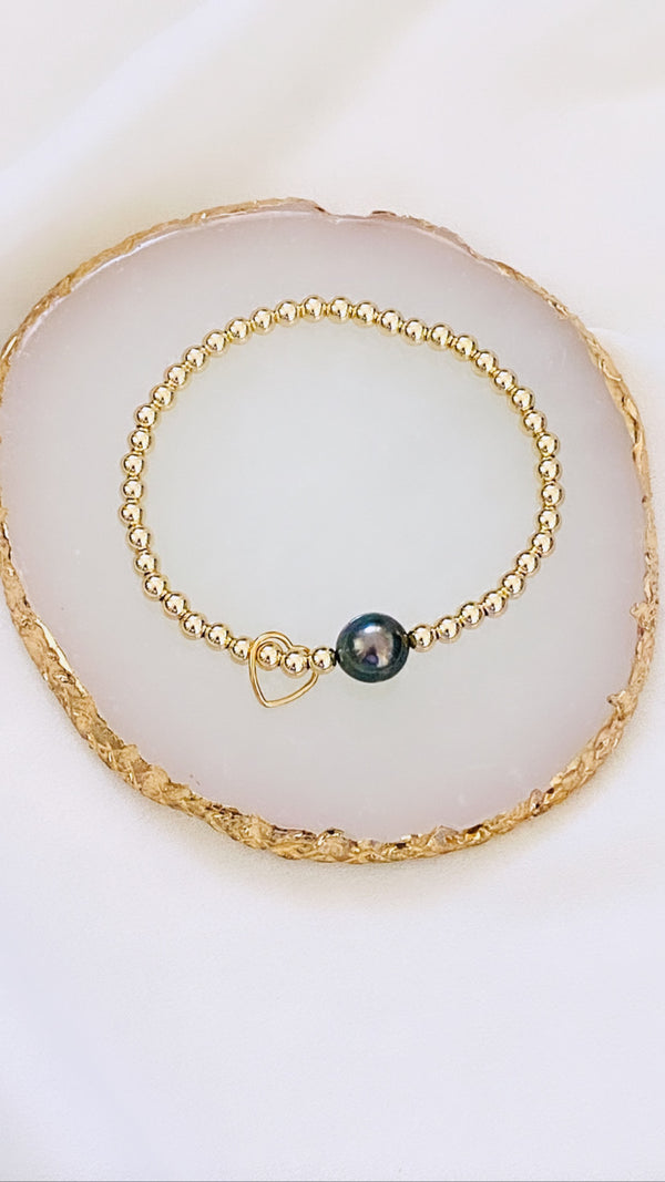 Stretch pearl x charm bracelet - 4mm