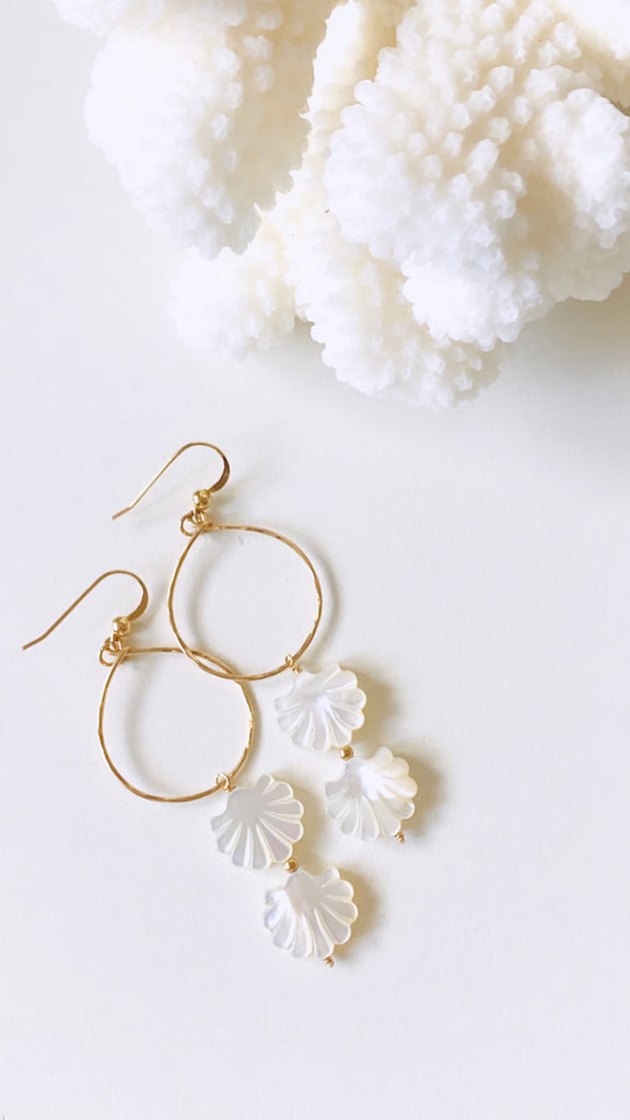 White shell hoop earrings