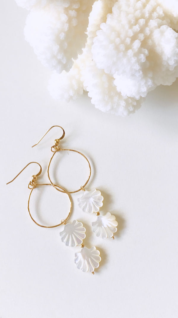 White shell hoop earrings