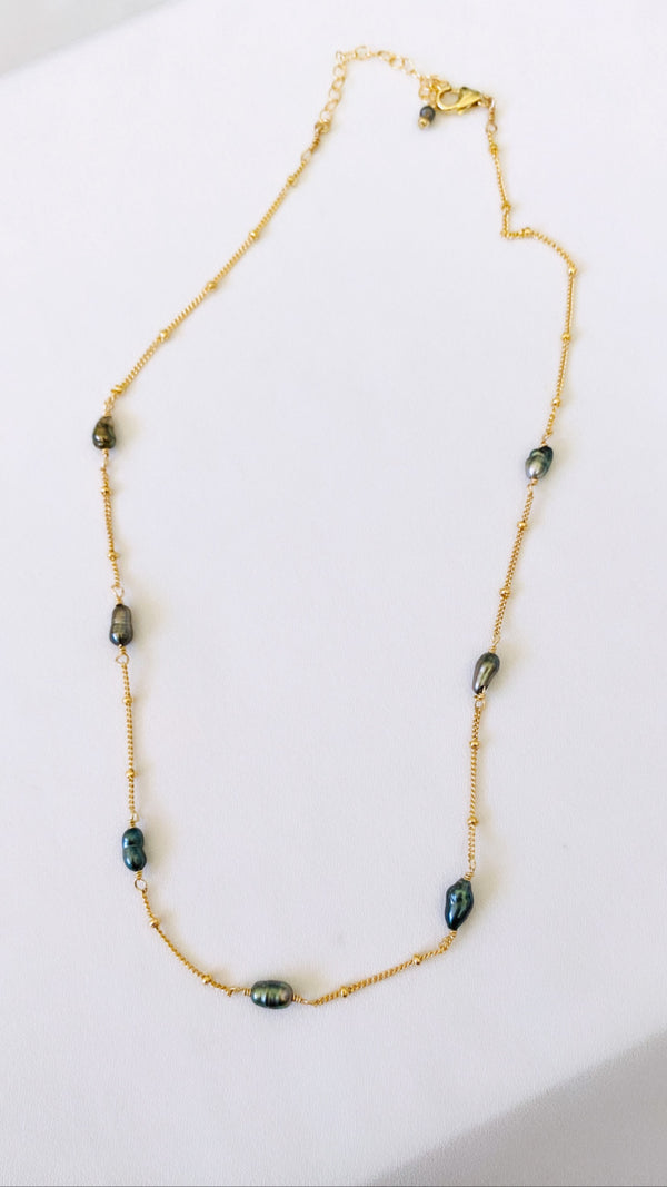 Tahitian Keshi station necklace