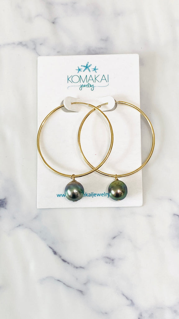 Endless hoop earrings - Tahitian Pearl