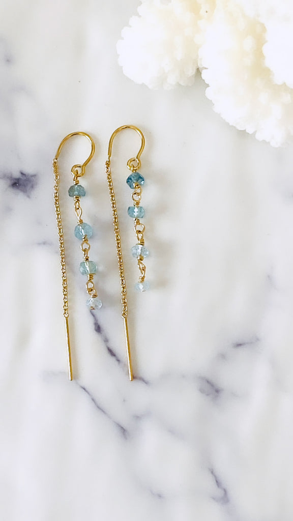 Ombre Aquamarine Threader Earrings
